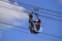 Koelner Seilbahn Gondel blieb haengen Koeln Linksrheinisch P366